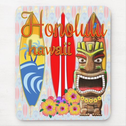 Honolulu Hawaii Tiki Surf Muismat (Voorkant)