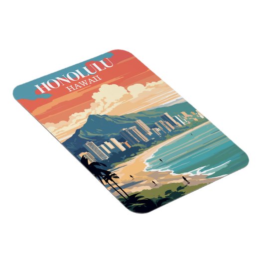 Honolulu, Hawaii: Travel Vintage Magneet (Rechterzijde)