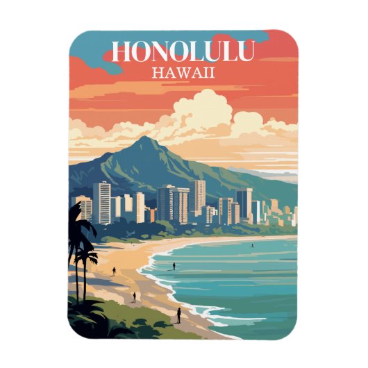 Honolulu, Hawaii: Travel Vintage Magneet (Verticaal)