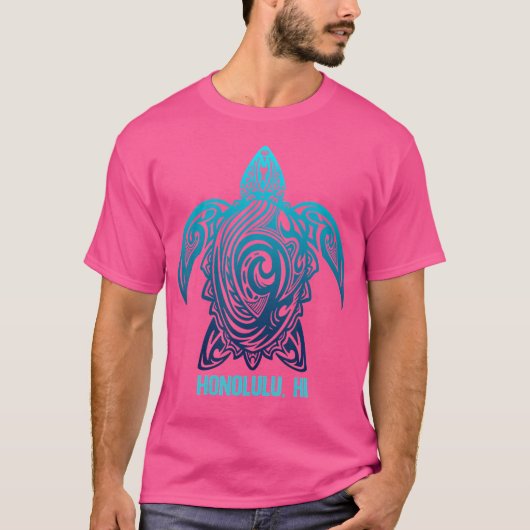 Honolulu Hawaii Tribal Turtle Hawaiian Surfer Divi T-shirt (Voorkant)