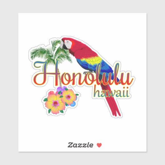 Honolulu Hawaii Tropical Parrot Sticker (Vel)