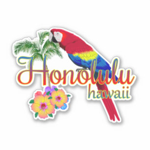 Honolulu Hawaii Tropical Parrot Sticker