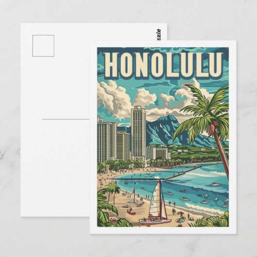Honolulu Hawaii USA Vintage Travel Place Briefkaart (Voorkant / Achterkant)