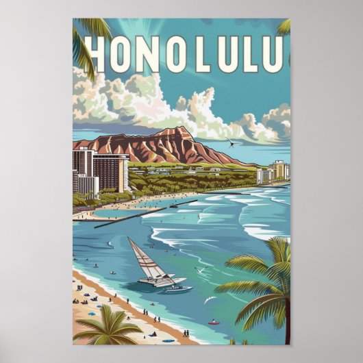 Honolulu Hawaii USA Vintage Travel Place Poster (Voorkant)