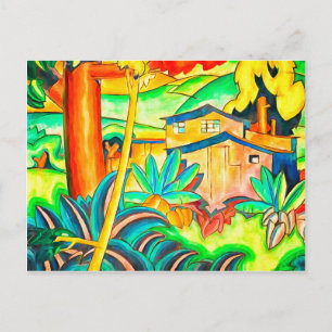 Honolulu Hawaii Vintage Kunst Kleurrijk Huis Briefkaart