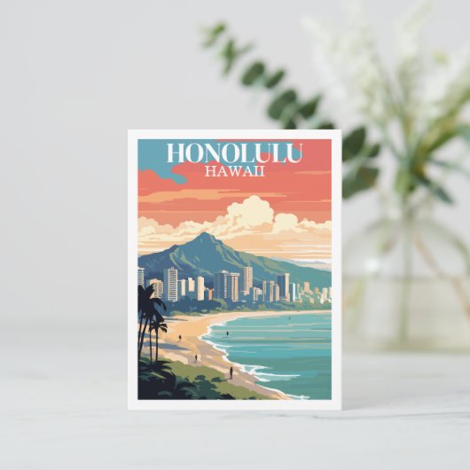 Honolulu, Hawaii: Vintage Travel Briefkaart (Staand voorkant)
