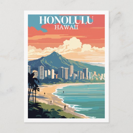 Honolulu, Hawaii: Vintage Travel Briefkaart (Voorkant)