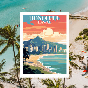 Honolulu, Hawaii: Vintage Travel Briefkaart