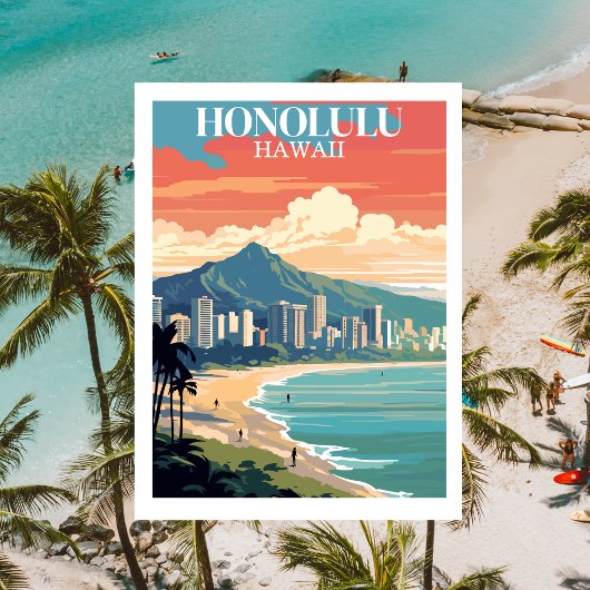 Honolulu, Hawaii: Vintage Travel Briefkaart