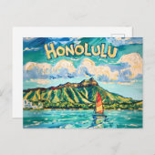 Honolulu Hawaii Vintage Travel Van Gogh Landscape Briefkaart (Voorkant / Achterkant)