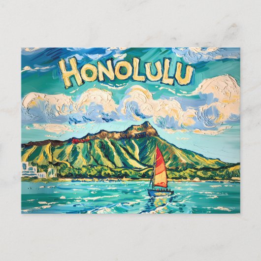 Honolulu Hawaii Vintage Travel Van Gogh Landscape Briefkaart (Voorkant)