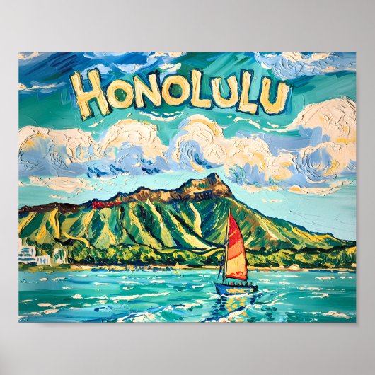 Honolulu Hawaii Vintage Travel Van Gogh Landscape Poster (Voorkant)