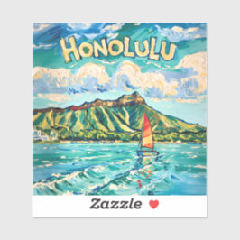 Honolulu Hawaii Vintage Travel Van Gogh Landscape Sticker