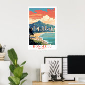 Honolulu Hawaii Vintage Travel Waikiki Beach Art Poster (Thuiskantoor)
