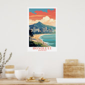 Honolulu Hawaii Vintage Travel Waikiki Beach Art Poster (Keuken)