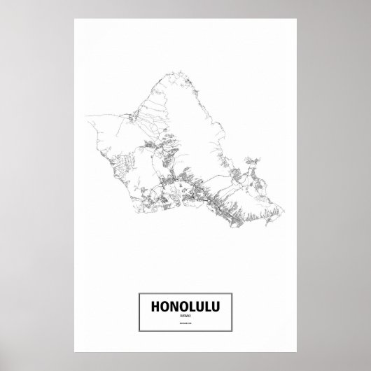 Honolulu, Hawaii (zwart op wit) Poster (Voorkant)