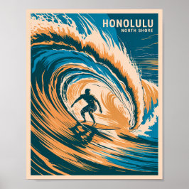 Honolulu North Shore Retro Surfen Hawaii Waves Poster