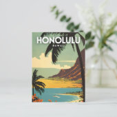 Honolulu nostalgische reiskunst briefkaart (Staand voorkant)