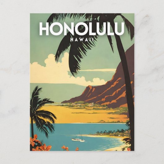 Honolulu nostalgische reiskunst briefkaart (Voorkant)