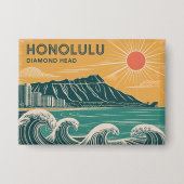 Honolulu Oahu Diamond Head Retro Mid-Century Style Button (Voorkant)
