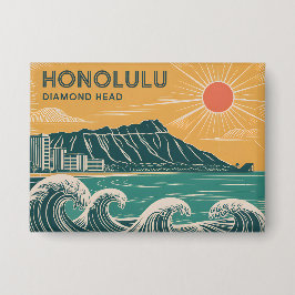 Honolulu Oahu Diamond Head Retro Mid-Century Style Button