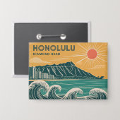 Honolulu Oahu Diamond Head Retro Mid-Century Style Button (Voorkant / Achterkant)