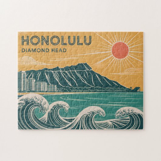 Honolulu Oahu Diamond Head Retro Mid-Century Style Legpuzzel (Horizontaal)