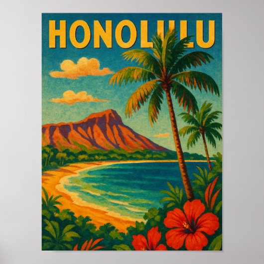  Honolulu Oahu Hawaii Beach Hawaii Reizen Poster (Voorkant)
