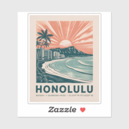 Honolulu Oahu Hawaii Waikiki Beach Retro Reizen Sticker