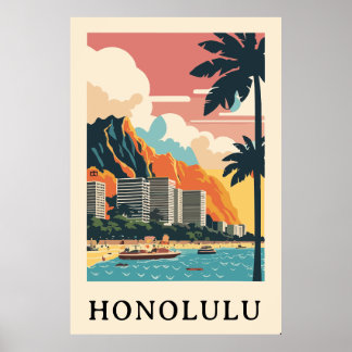 Honolulu retro vintage reizen poster