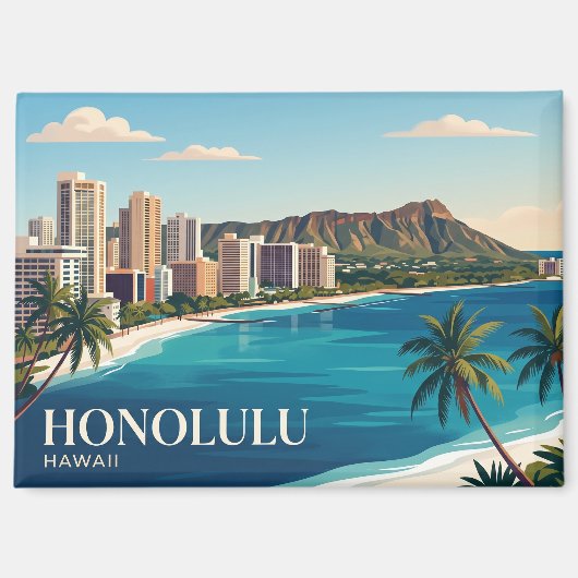 Honolulu Silhouet Hawaii Magneet (Voorkant)