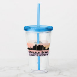 Honolulu Skyline Latitude en Lengtegraad Acryl Drinkbeker