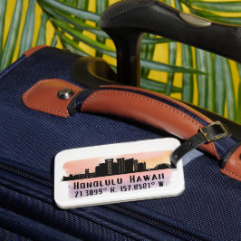 Honolulu Skyline Latitude en Lengtegraad Bagagelabel