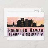 Honolulu Skyline Latitude en Lengtegraad Briefkaart (Voorkant / Achterkant)