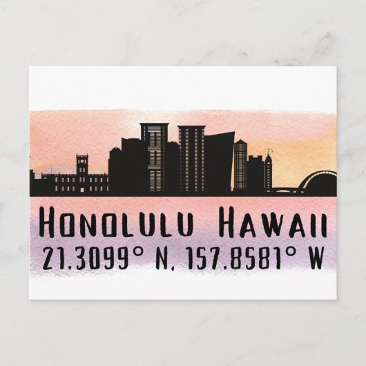 Honolulu Skyline Latitude en Lengtegraad Briefkaart (Voorkant)