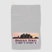 Honolulu Skyline Latitude en Lengtegraad Golfhanddoek (Voorkant)