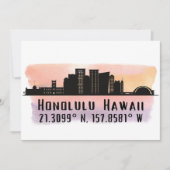 Honolulu Skyline Latitude en Lengtegraad Kaart (Voorkant)