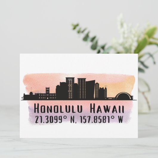 Honolulu Skyline Latitude en Lengtegraad Kaart (Staand voorkant)