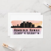 Honolulu Skyline Latitude en Lengtegraad Kaart (Voorkant / Achterkant in situ)