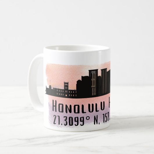 Honolulu Skyline Latitude en Lengtegraad Koffiemok (Voorkant links)