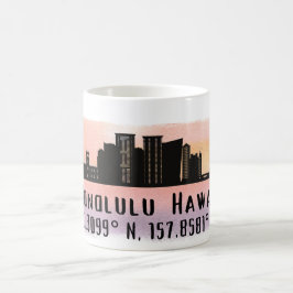Honolulu Skyline Latitude en Lengtegraad Koffiemok