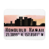 Honolulu Skyline Latitude en Lengtegraad Magneet (Horizontaal)