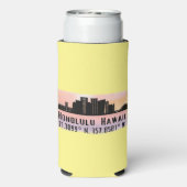 Honolulu Skyline Latitude en Lengtegraad Seltzer Blikjeskoeler (Seltzer Achterkant)