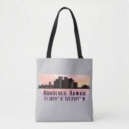 Honolulu Skyline Latitude en Lengtegraad Tote Bag