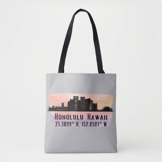 Honolulu Skyline Latitude en Lengtegraad Tote Bag (Voorkant)