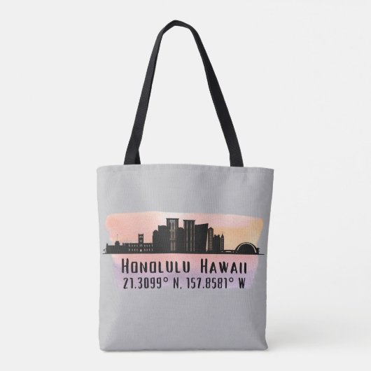 Honolulu Skyline Latitude en Lengtegraad Tote Bag (Achterkant)