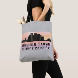 Honolulu Skyline Latitude en Lengtegraad Tote Bag