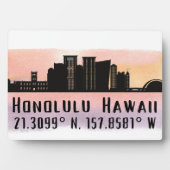 Honolulu Skyline Latitude en Longitude Tabletop Fotoplaat (voorkant)