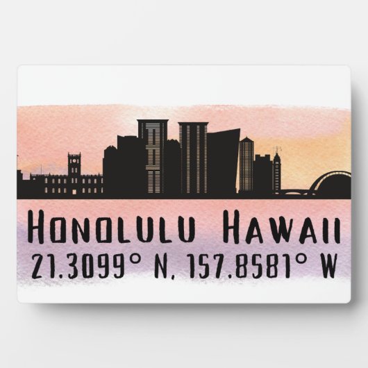 Honolulu Skyline Latitude en Longitude Tabletop Fotoplaat (voorkant)