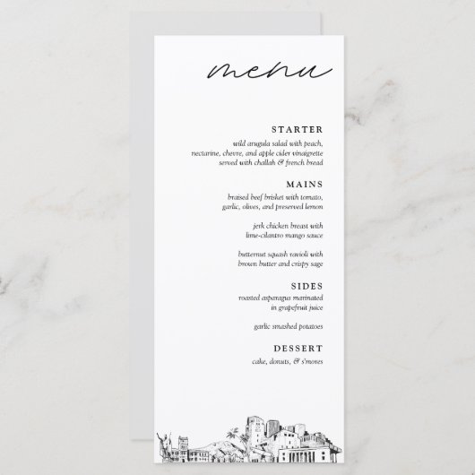 Honolulu Skyline Modern Huwelijksdiner Menu (Voorkant / Achterkant)